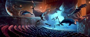 Preview wallpaper dolphins, concert, surrealism, musician