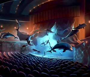 Preview wallpaper dolphins, concert, surrealism, musician