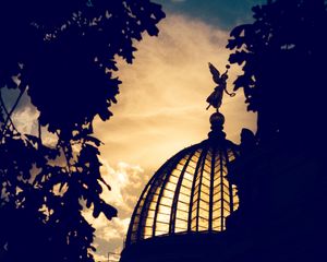 Preview wallpaper dome, sculpture, dresden academy of fine arts, roof, sunset, dresden