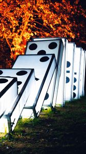 Preview wallpaper dominoes, figures, glow, tree, night