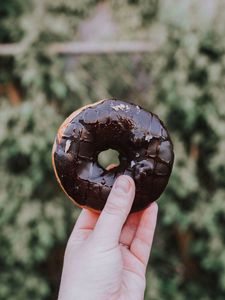 Preview wallpaper donut, hand, chocolate