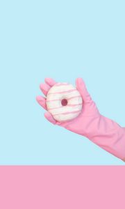 Preview wallpaper donut, hand, glove, minimalism