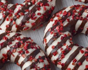 Preview wallpaper donuts, dessert, chocolate, stripes, sweet