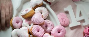 Preview wallpaper donuts, glaze, dessert, pink, hand