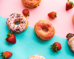 Preview wallpaper donuts, strawberries, berries, dessert, sweets