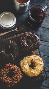 Preview wallpaper donuts, sweets, pastries, icing, tea
