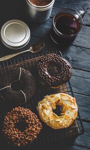 Preview wallpaper donuts, sweets, pastries, icing, tea