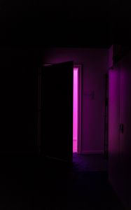 Preview wallpaper door, dark, room, purple, light