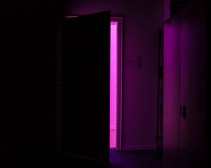 Preview wallpaper door, dark, room, purple, light