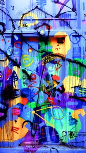 Preview wallpaper door, graffiti, bright, colorful
