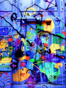 Preview wallpaper door, graffiti, bright, colorful