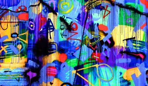 Preview wallpaper door, graffiti, bright, colorful