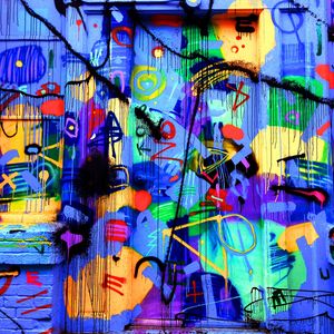 Preview wallpaper door, graffiti, bright, colorful