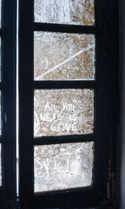 Preview wallpaper door, inscription, window, dirt, dirty