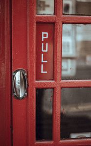 Preview wallpaper door, red, inscription, handle