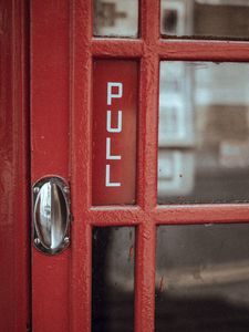 Preview wallpaper door, red, inscription, handle