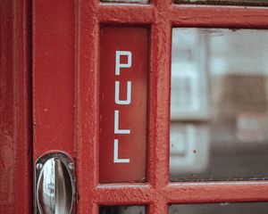 Preview wallpaper door, red, inscription, handle