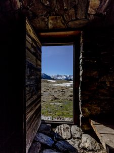 Preview wallpaper door, stones, grass, mountains, nature