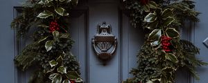 Preview wallpaper door, wreath, decoration, christmas, new year