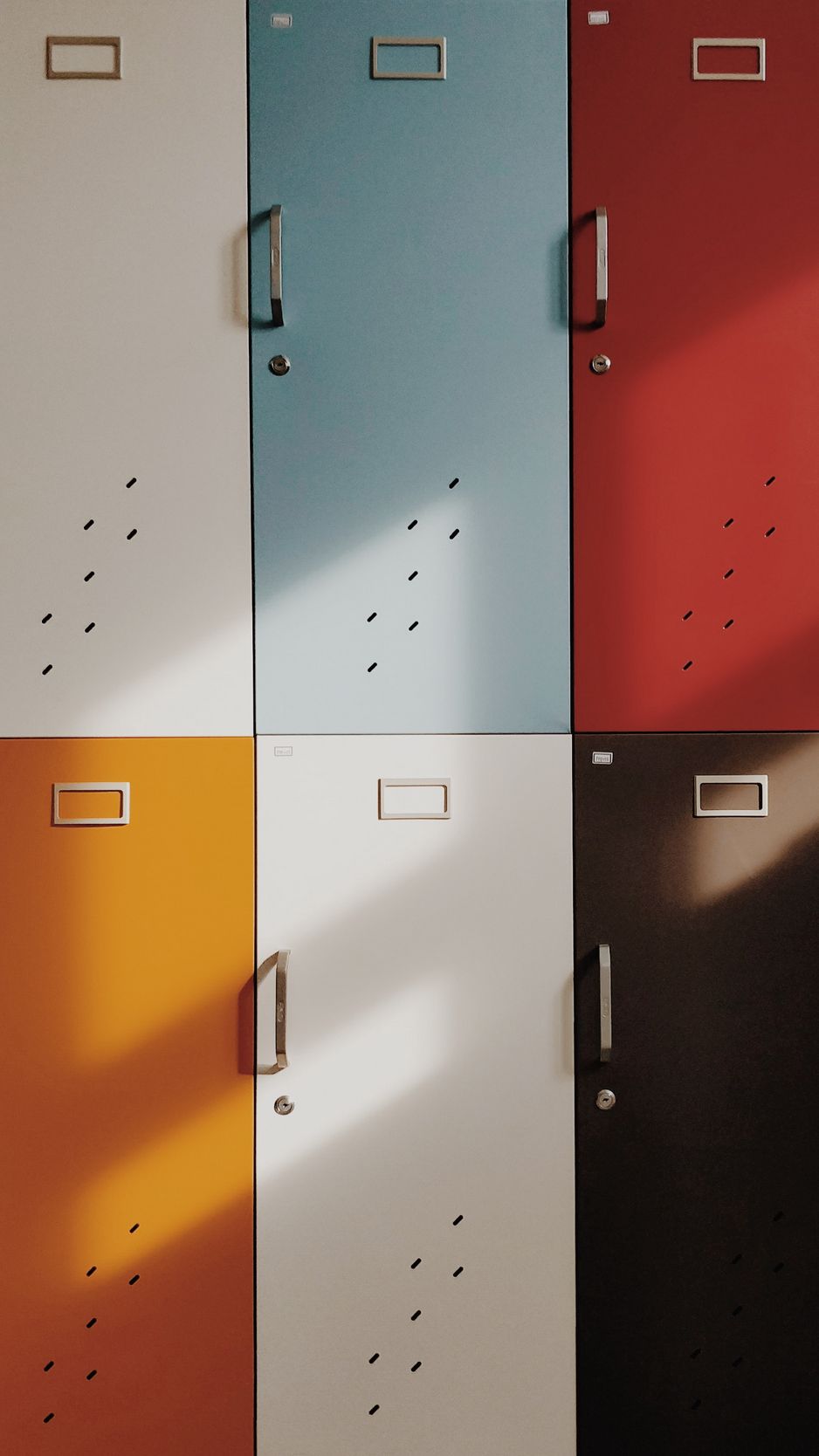 938x1668 Wallpaper doors, lockers, retro, multicolored