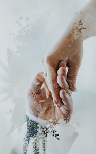 Preview wallpaper double exposition, hands, wedding, tenderness, touch