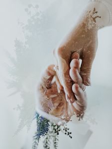 Preview wallpaper double exposition, hands, wedding, tenderness, touch