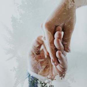 Preview wallpaper double exposition, hands, wedding, tenderness, touch