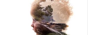 Preview wallpaper double exposure, child, face, profile, nature