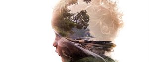 Preview wallpaper double exposure, child, face, profile, nature