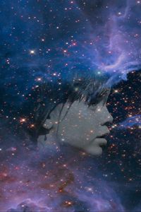 Preview wallpaper double exposure, face, space, stars