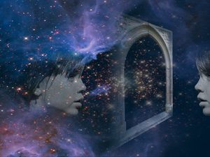 Preview wallpaper double exposure, face, space, stars