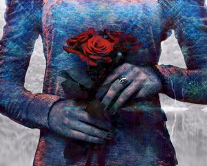 Preview wallpaper double exposure, girl, photoshop, rose, hands