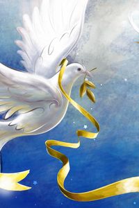 Preview wallpaper dove, ribbon, bird, flying, drawing