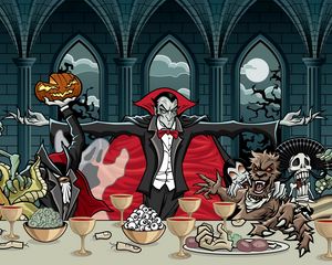 Preview wallpaper dracula, vampire, art, feast, pumpkin, halloween