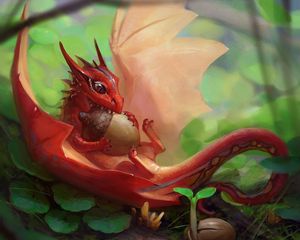 Preview wallpaper dragon, acorn, art, fantastic, food