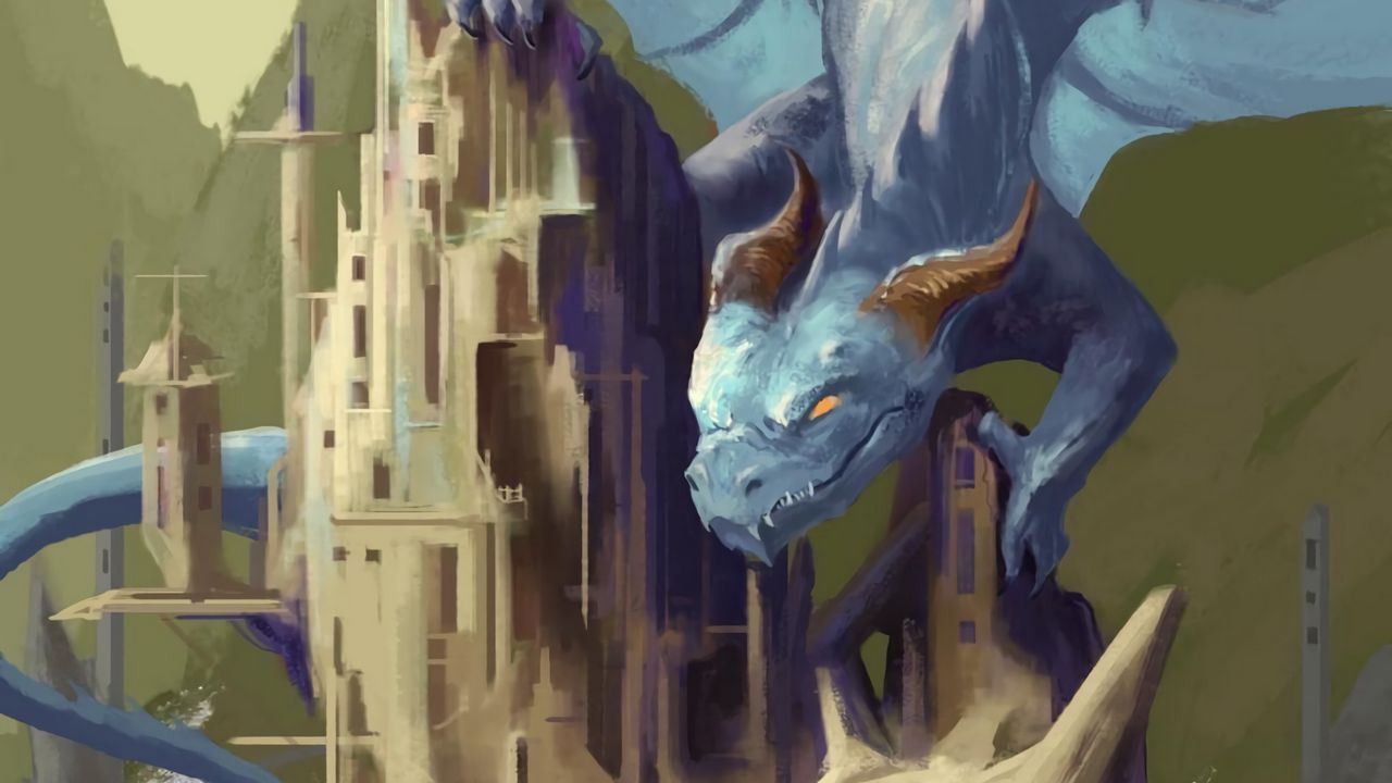 Wallpaper dragon, castle, fantasy, art