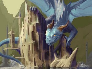 Preview wallpaper dragon, castle, fantasy, art