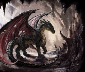 Preview wallpaper dragon, cave, light, art