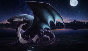 Preview wallpaper dragon, creature, fantastic, night, art