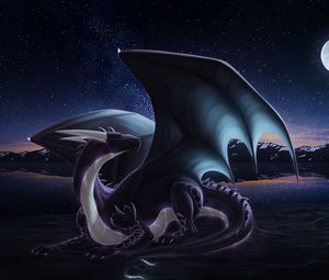 Preview wallpaper dragon, creature, fantastic, night, art