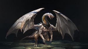 Preview wallpaper dragon, creature, wings, stones