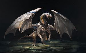 Preview wallpaper dragon, creature, wings, stones