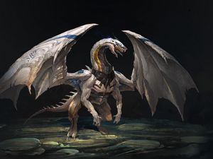 Preview wallpaper dragon, creature, wings, stones