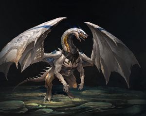 Preview wallpaper dragon, creature, wings, stones