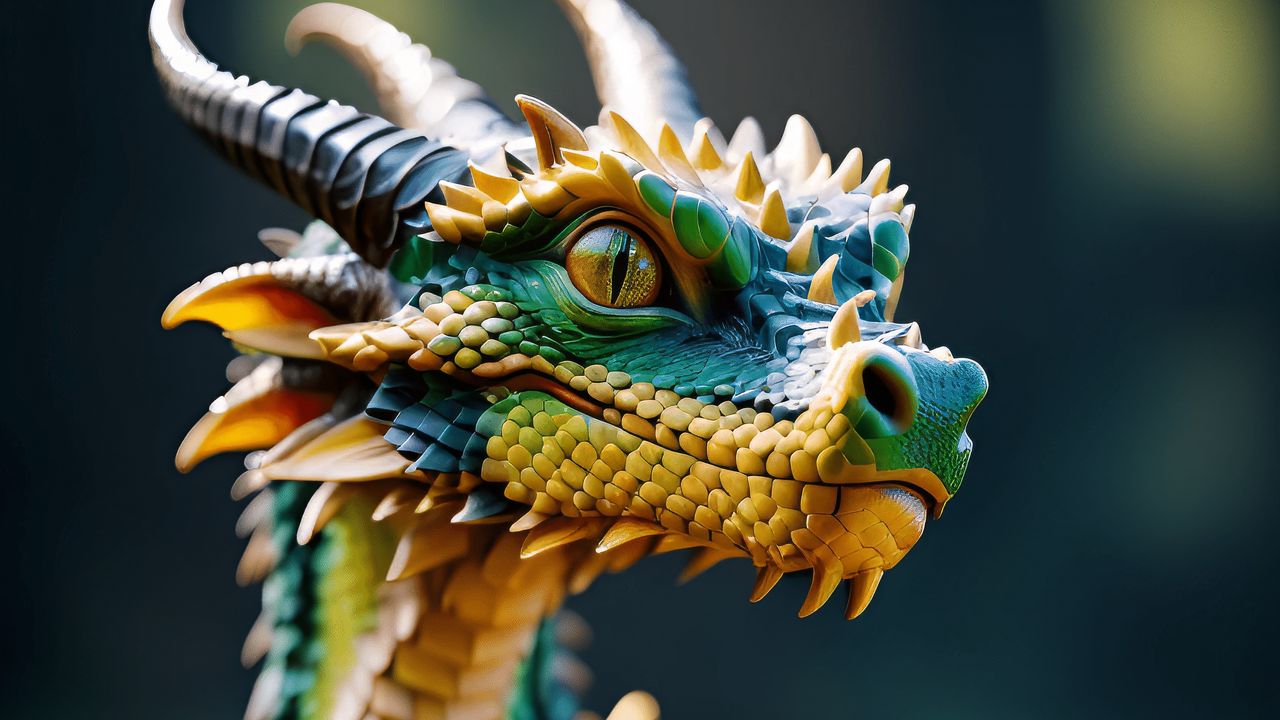 Wallpaper dragon, cub, scales, horns, blur, art