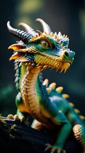 Preview wallpaper dragon, cub, scales, horns, blur, art