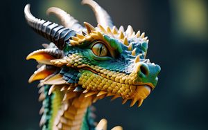 Preview wallpaper dragon, cub, scales, horns, blur, art