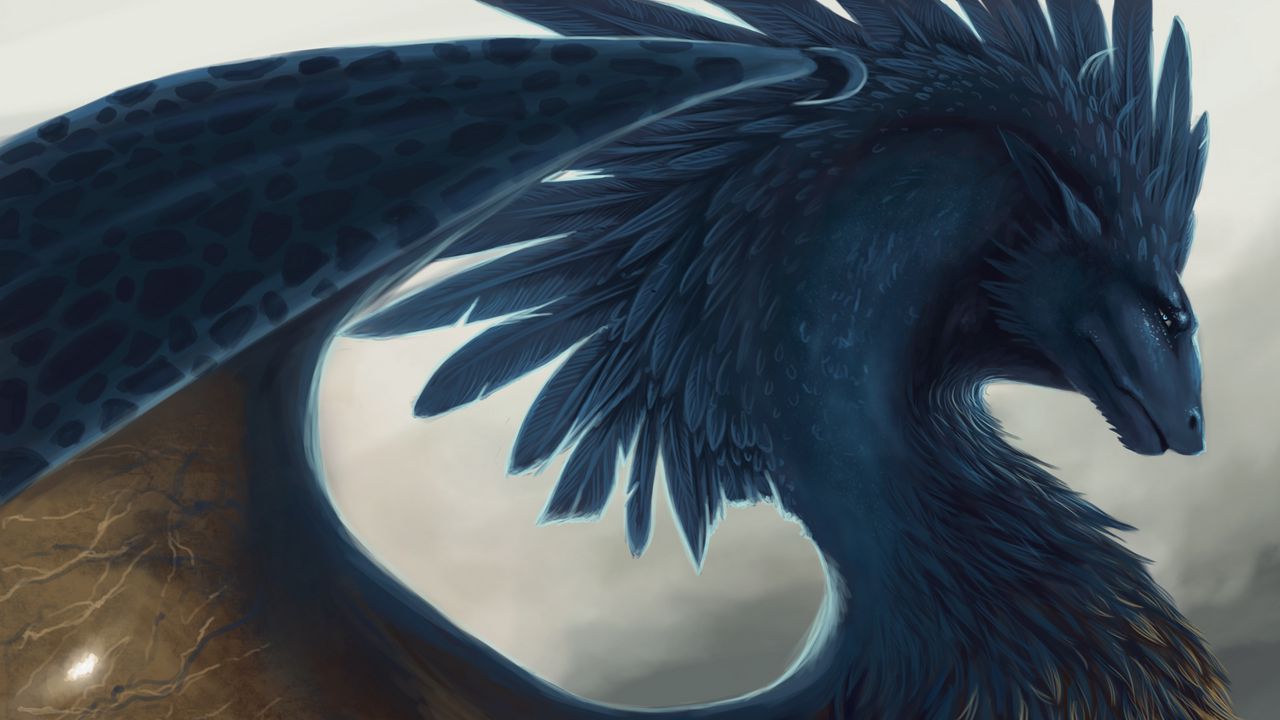 Wallpaper dragon, fantasy, art, feathers
