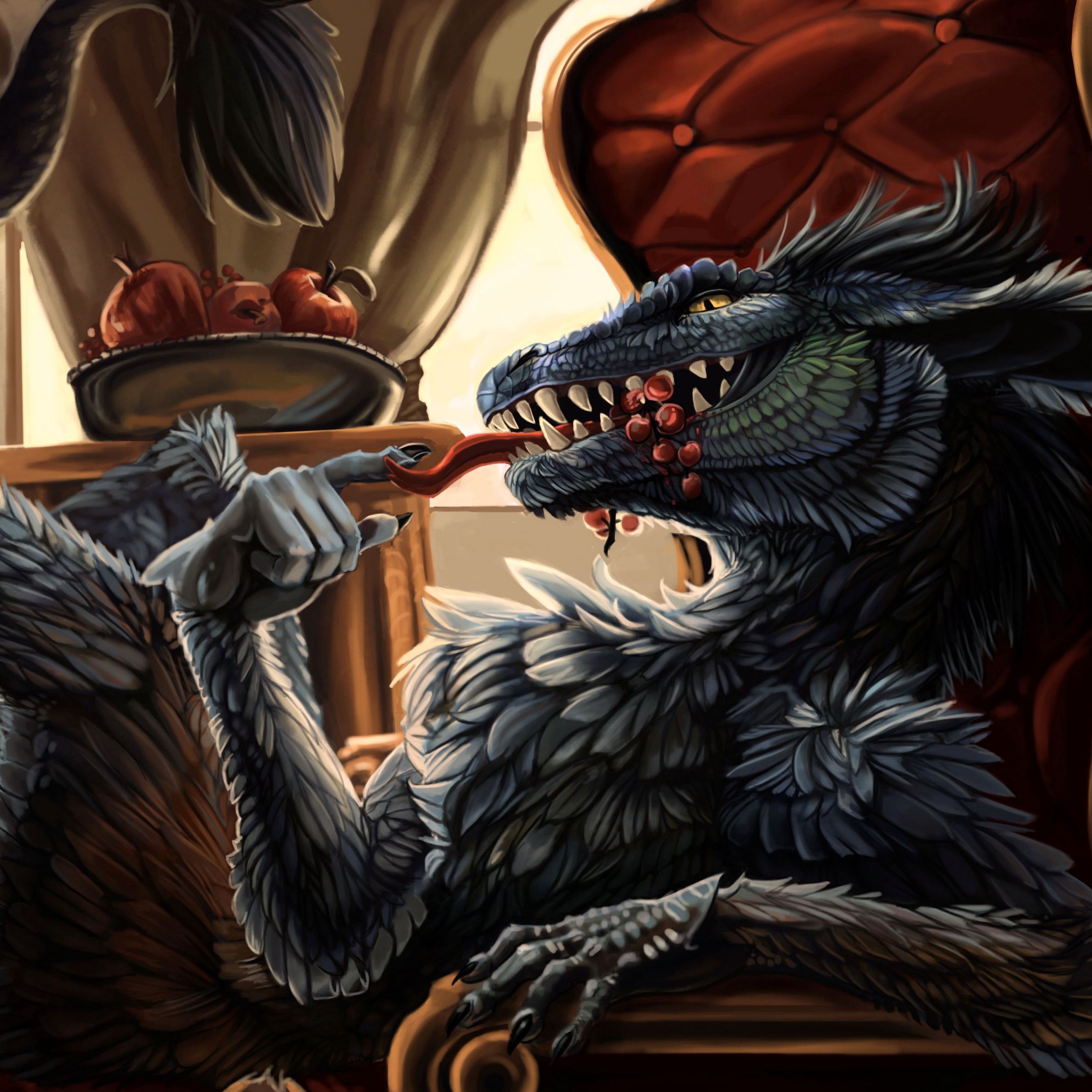 2780x2780 Wallpaper dragon, feathers, being, meal