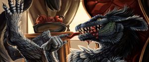 Preview wallpaper dragon, feathers, being, meal